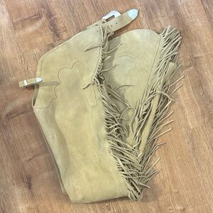 EUC Hobby Horse Fringed UltraSuede Cowboy Chaps - Tan Small